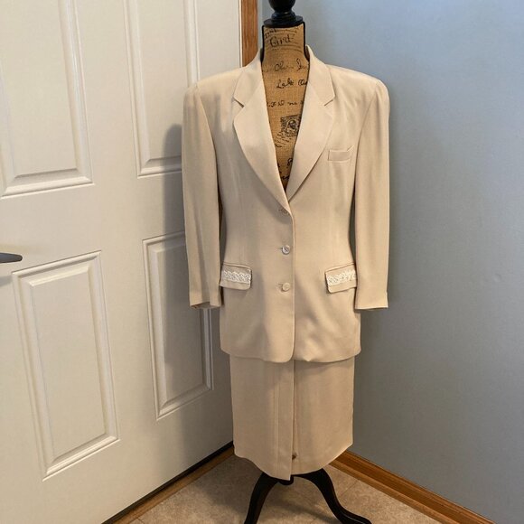 Silk Skirt Suit 100% Silk Jacket and Midi Skirt Women Size 10